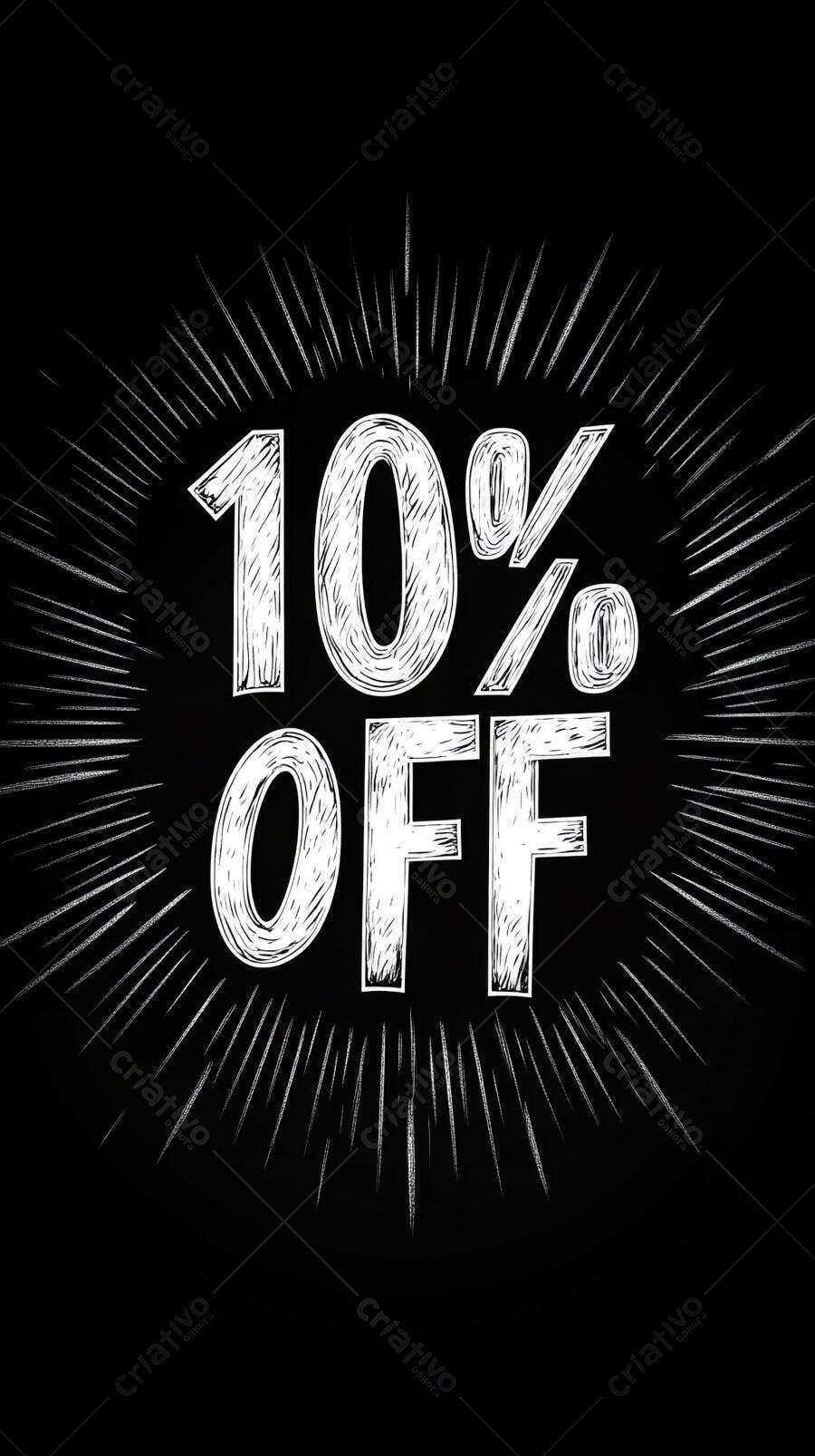 Anúncio de 10% OFF em rascunho branco fundo preto explosão