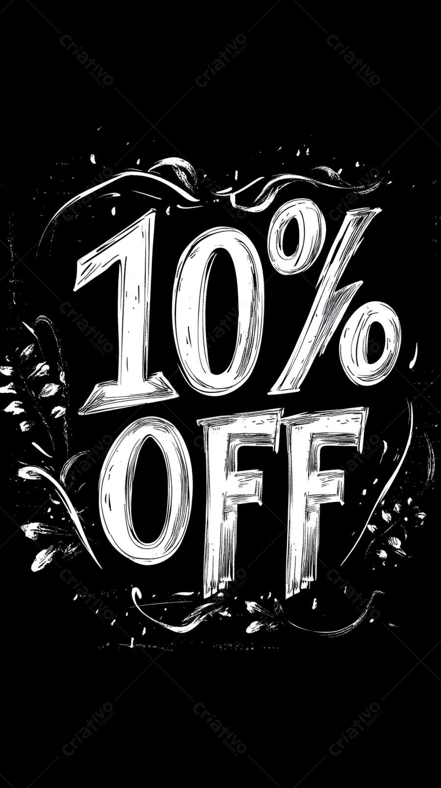 Promoção 10 por cento OFF estilo giz branco em fundo preto