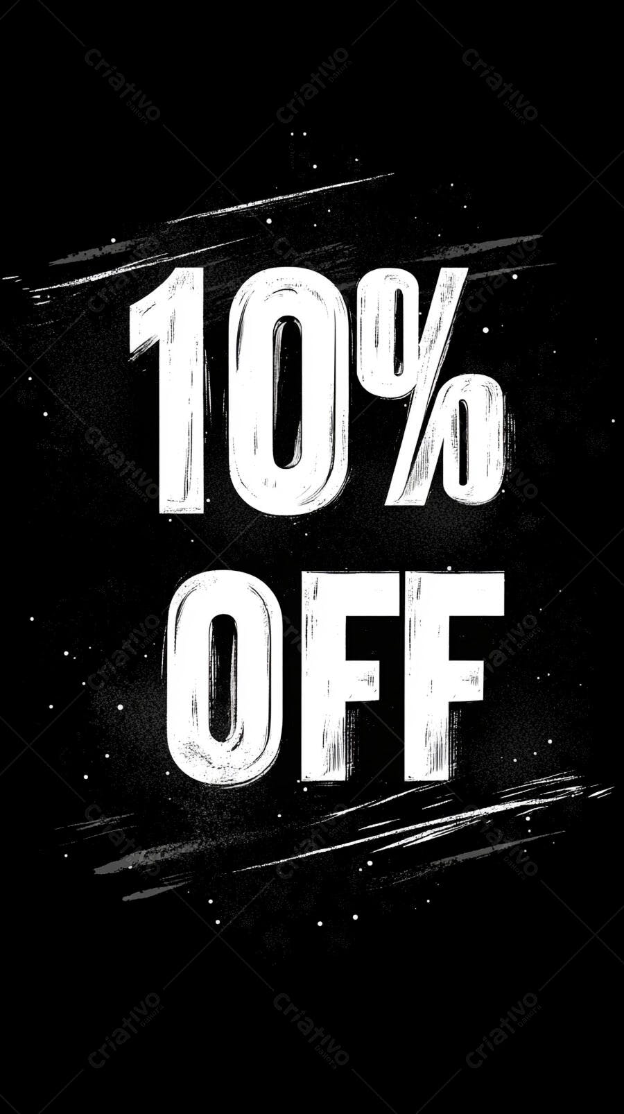 Oferta 10% OFF estilo grunge fundo preto e branco