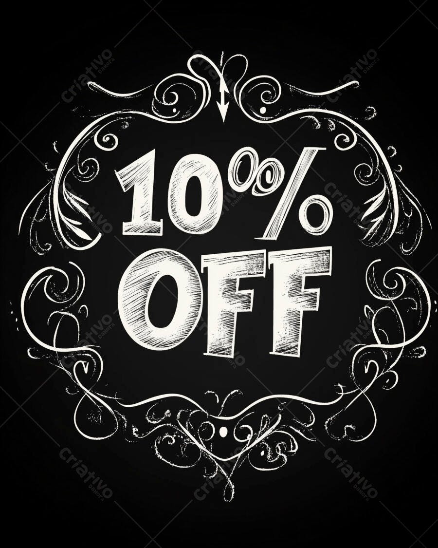10% OFF texto giz branco em moldura ornamentada vintage para promoção