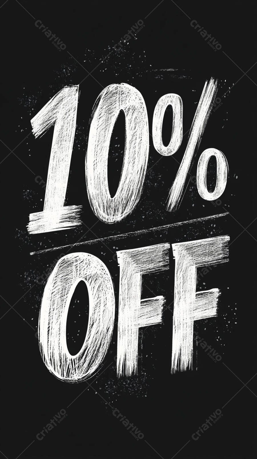 Desconto 10% OFF em lousa preta com texto estilo giz