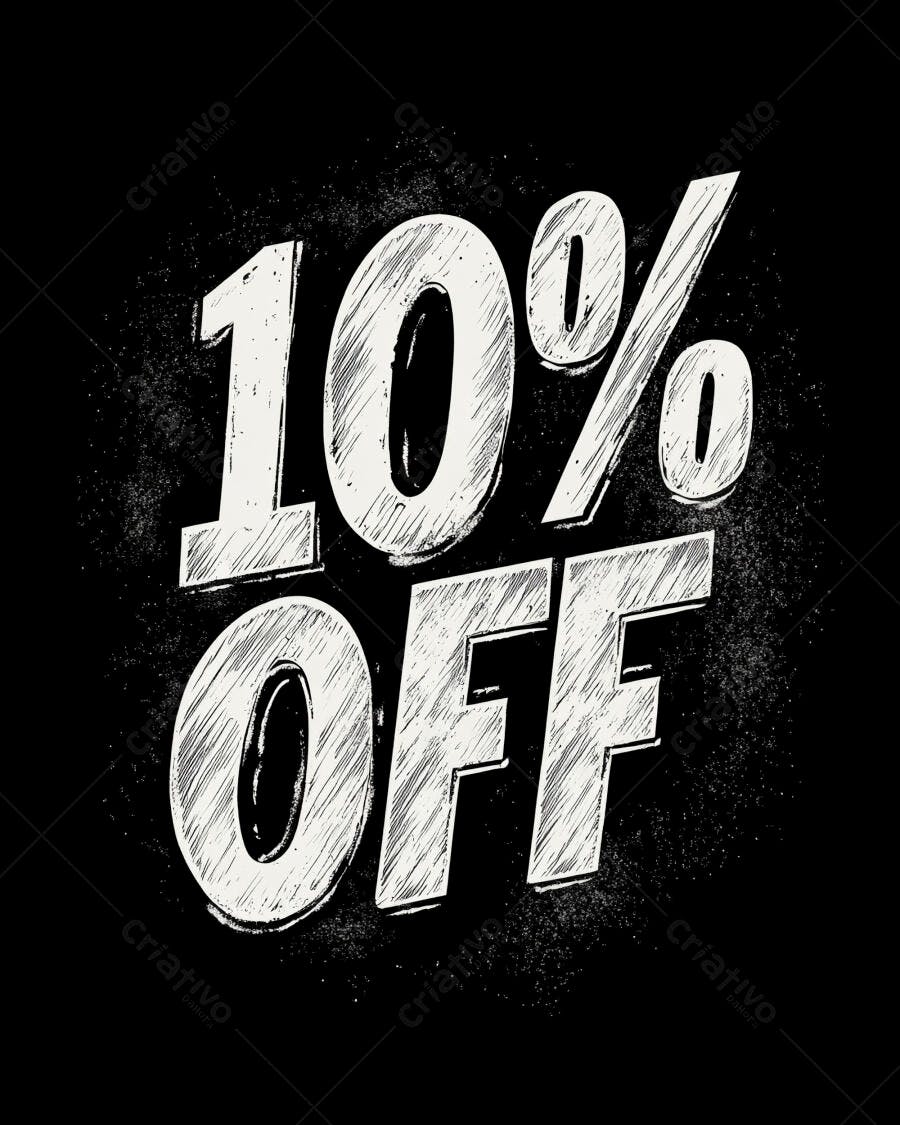 Texto 10% OFF desconto grunge branco em fundo preto para promoções