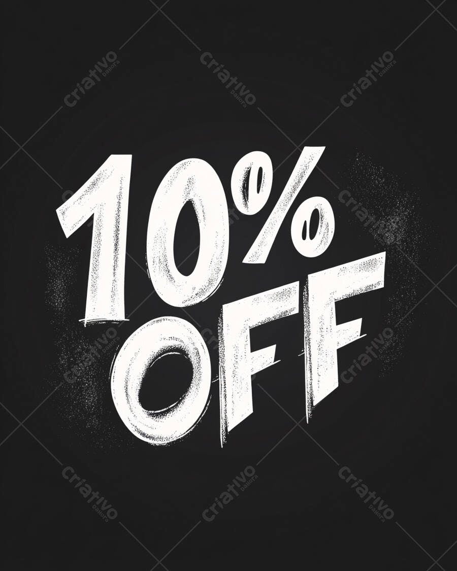 Promoção 10% OFF lettering branco efeito giz em fundo preto