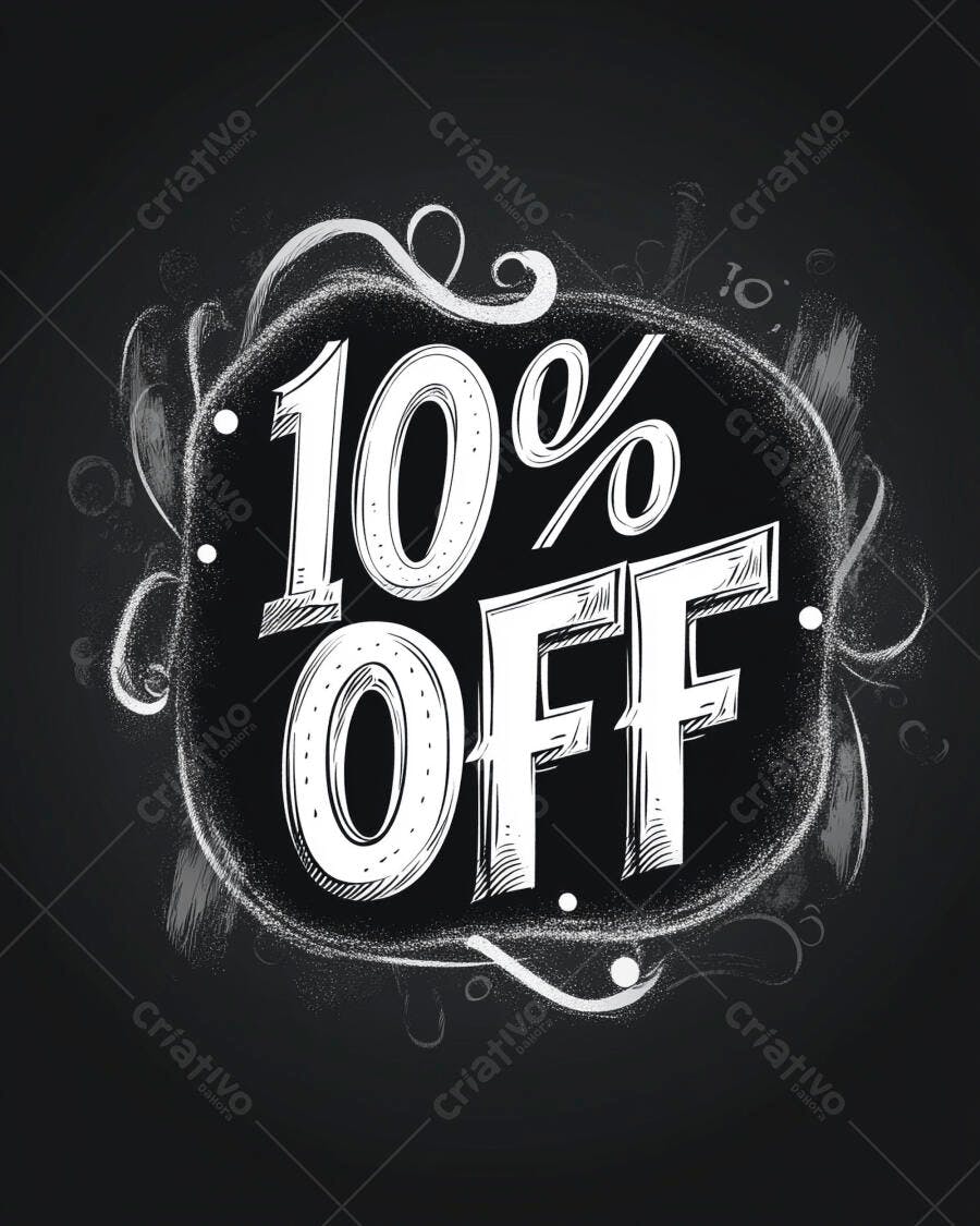 Desconto 10% OFF estilo giz em lousa preta