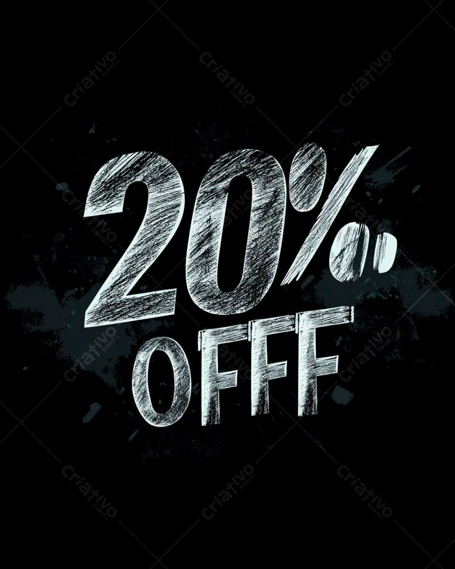 Oferta 20% OFF com textura riscada em fundo preto