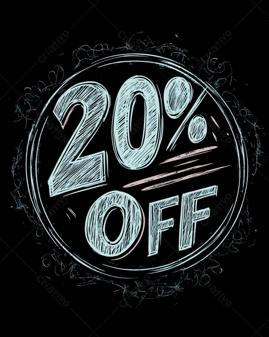 Desconto 20% OFF estilo giz em círculo preto