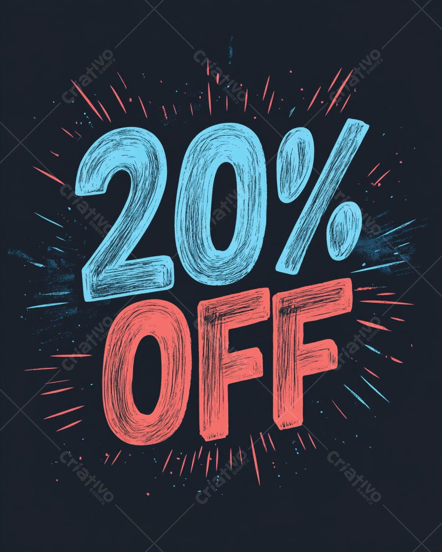 Desconto 20% OFF oferta promocional em fundo escuro com textura grunge