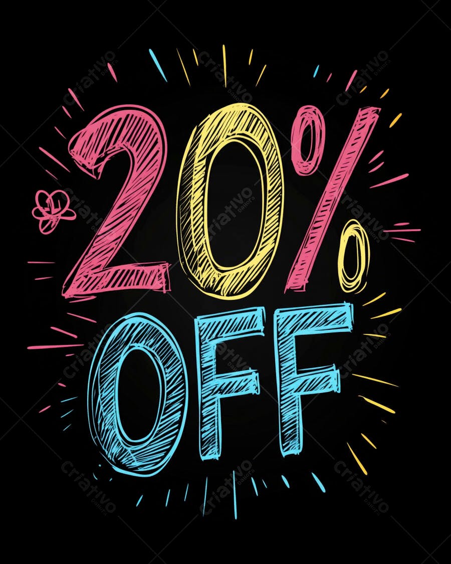 Desconto 20% OFF em estilo neon colorido e vibrante