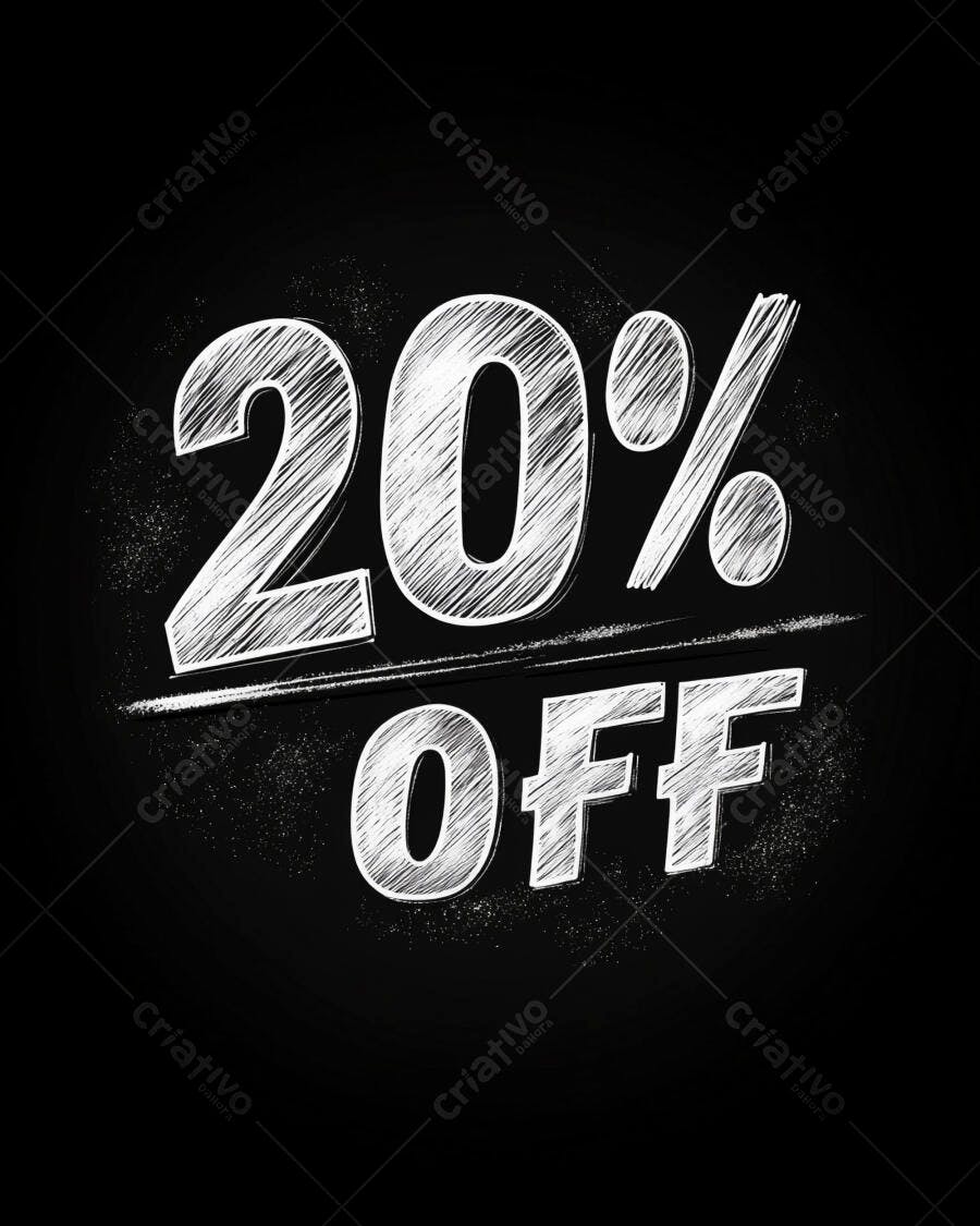 20% OFF em destaque branco estilo giz para promoção de vendas