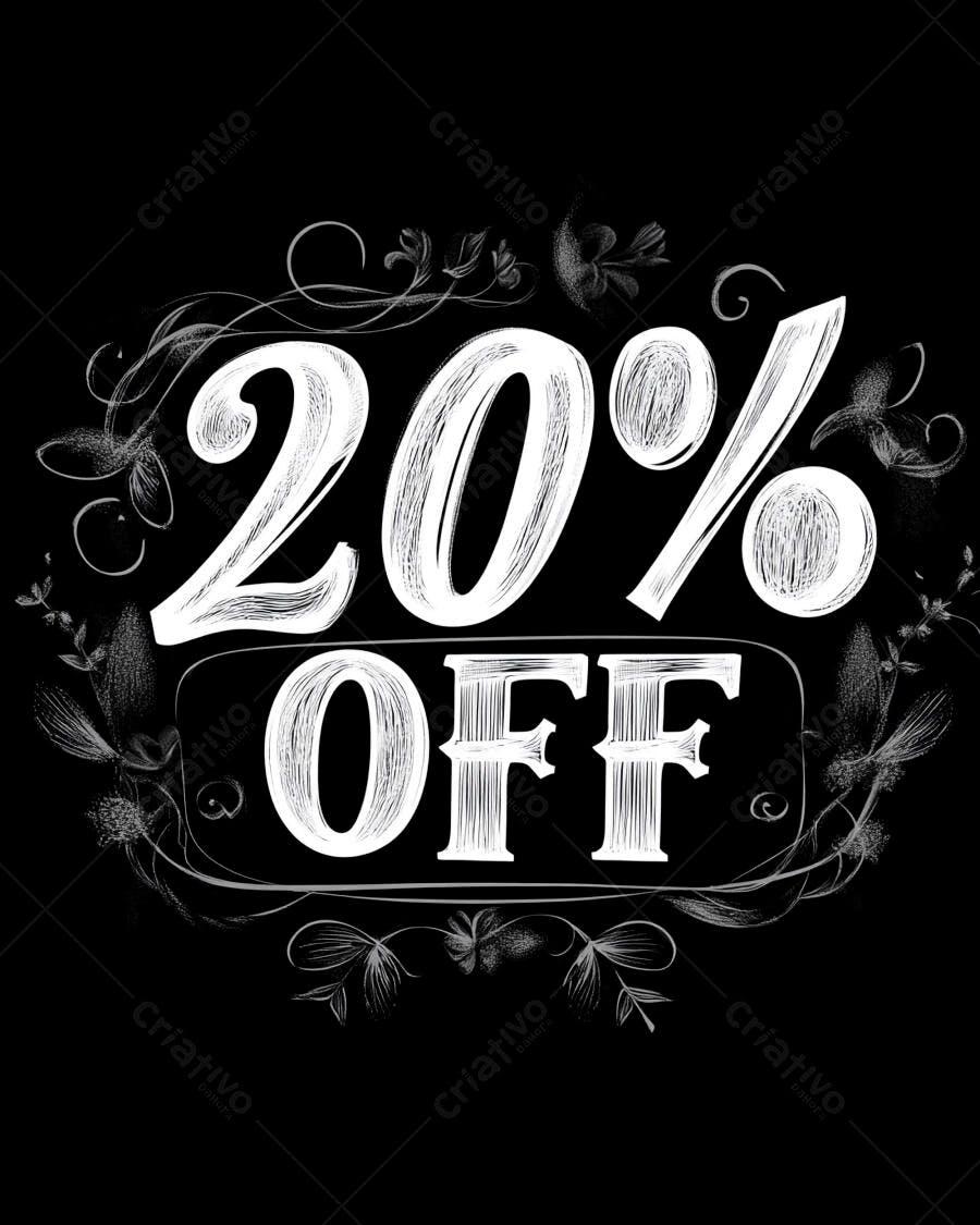 Desconto 20% OFF estilo lousa vintage com arabescos