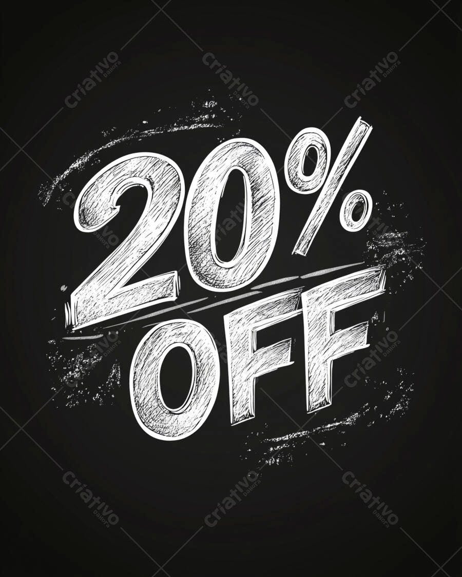 Desconto de 20 por cento OFF em estilo giz sobre quadro-negro preto