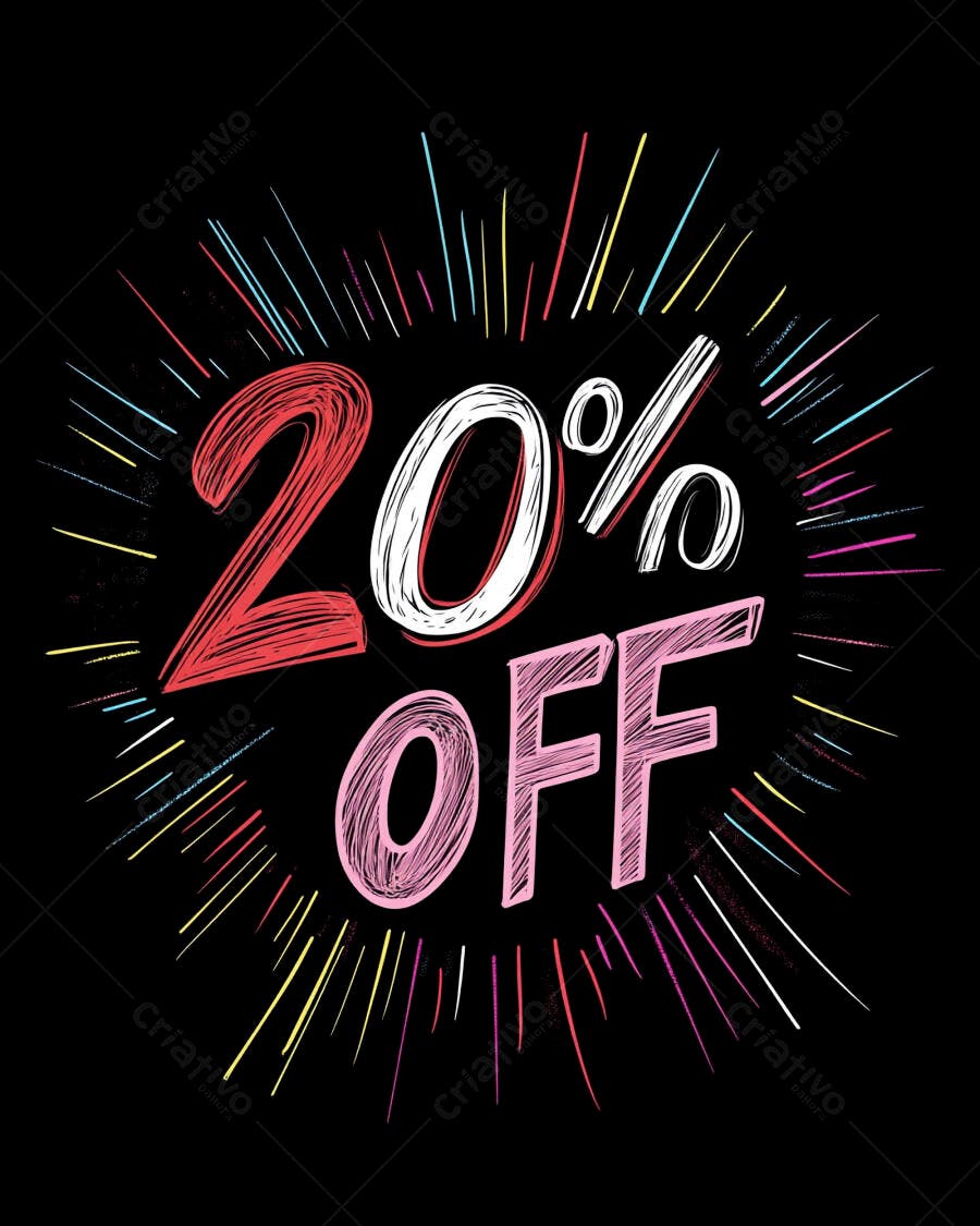 Desconto de 20% OFF em estilo giz vibrante com explosão de cores