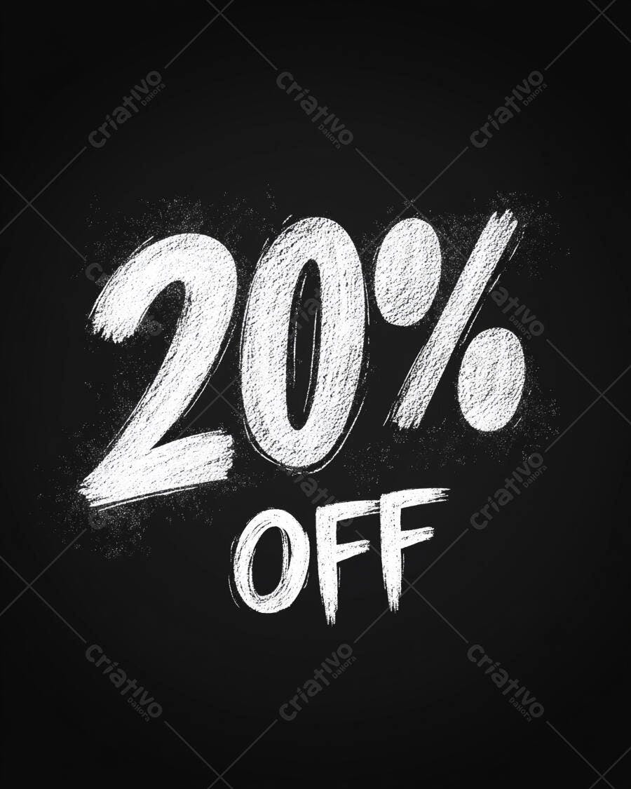 20% OFF promoção em estilo lousa e giz branco sobre fundo preto