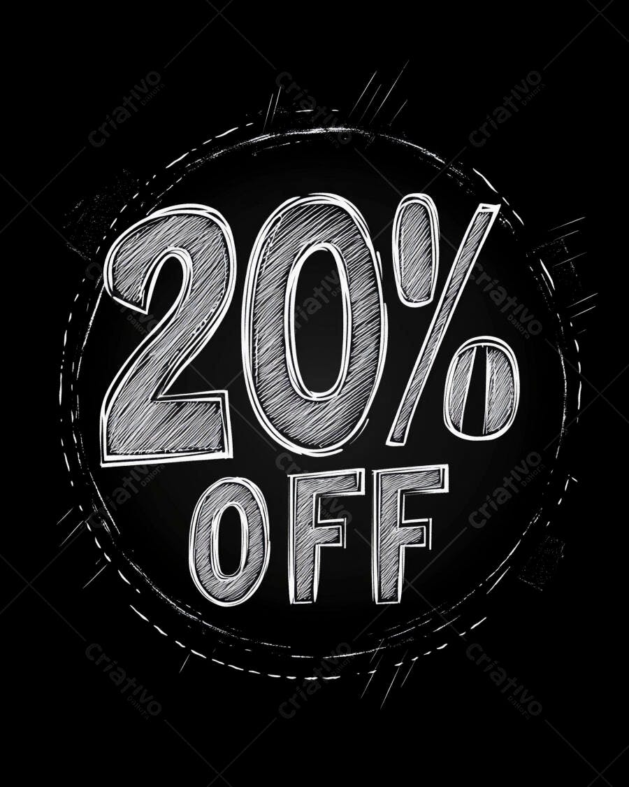 20% OFF desconto em estilo lousa giz preto e branco