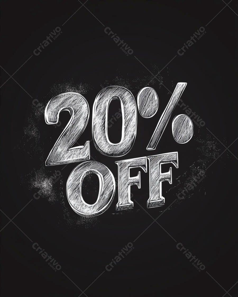 Oferta 20% OFF tipografia estilo giz branco em fundo lousa preta