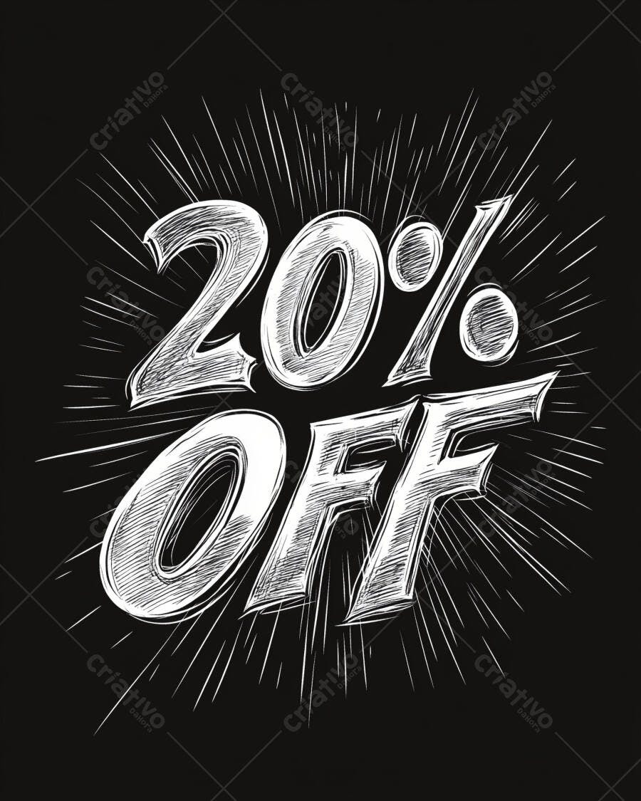 Cartaz 20% OFF em estilo vintage com fundo escuro para promoção