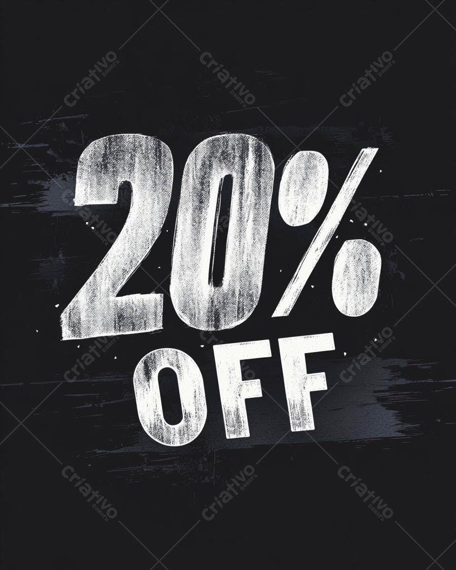 20% OFF em branco giz sobre fundo preto texturizado
