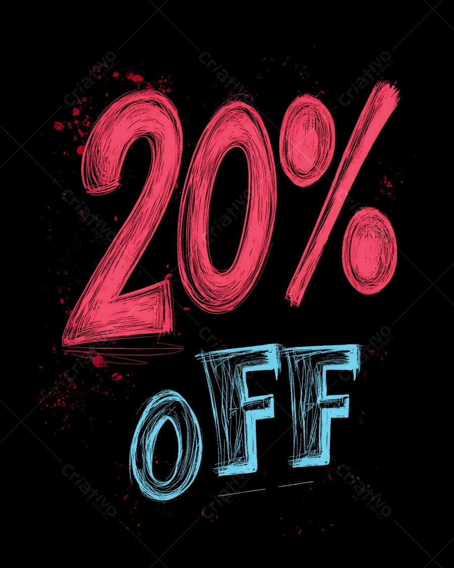 Desconto 20% OFF em rosa e azul com estilo grunge para promoção