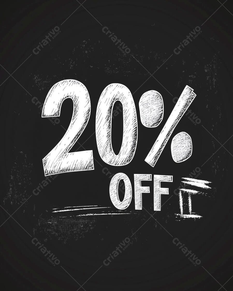 Desconto 20% OFF texto giz lousa preta efeito quadro negro vintage