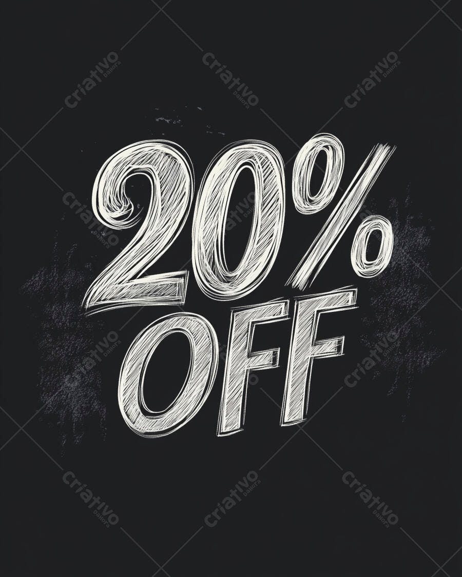 Desconto de 20% OFF estilo giz em lousa preta para promoção