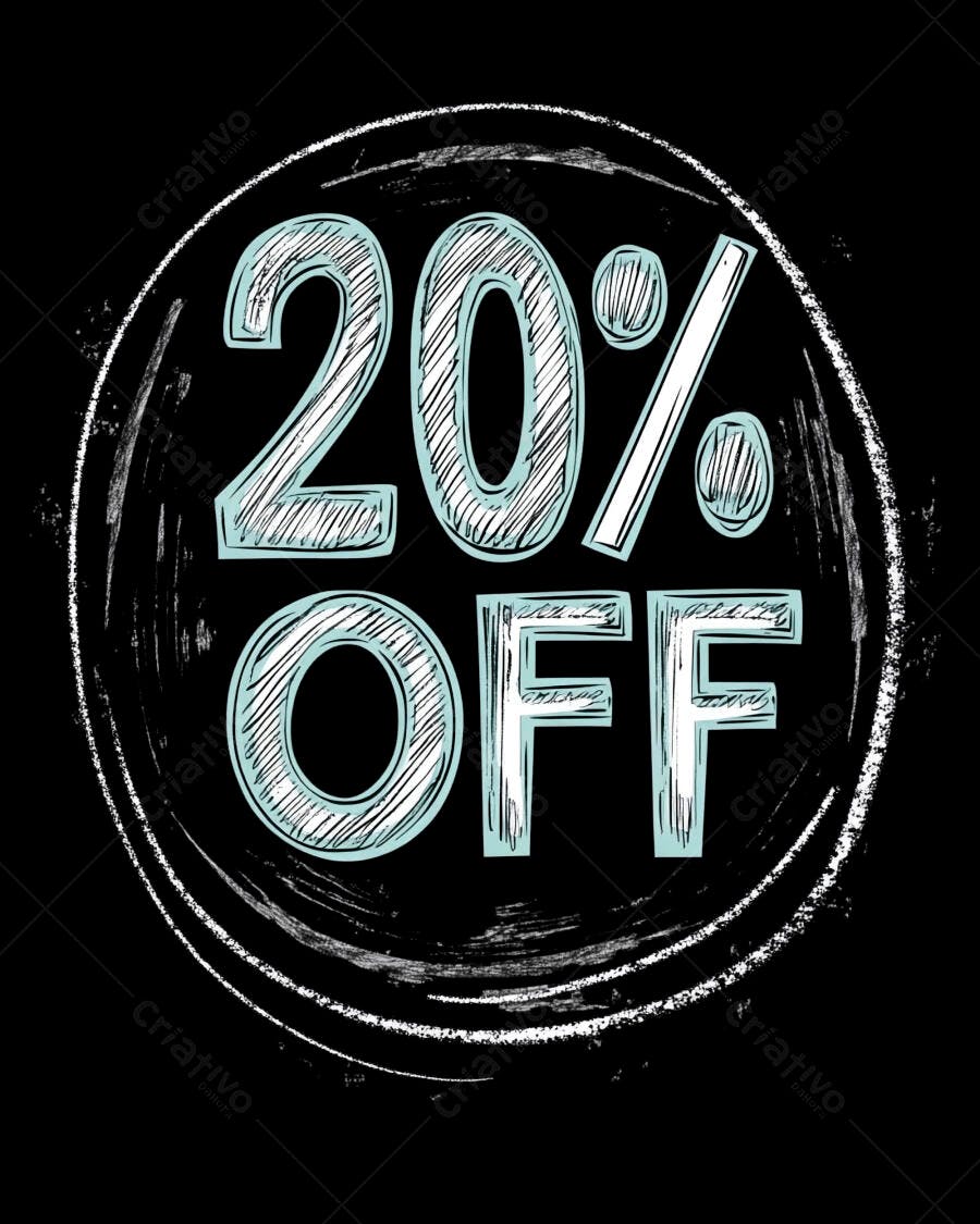 20% OFF ícone de desconto em giz azul claro marketing digital ilustração