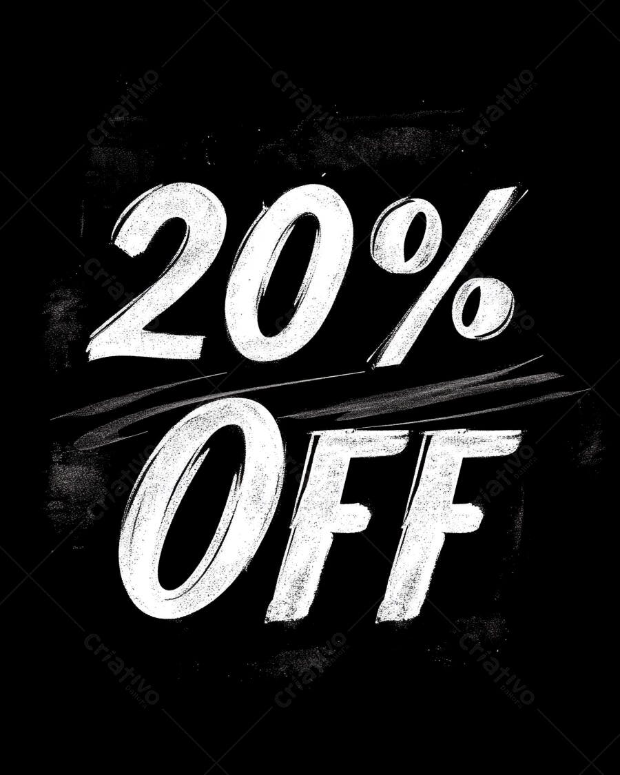 20% OFF desconto branco grunge em fundo preto para vendas