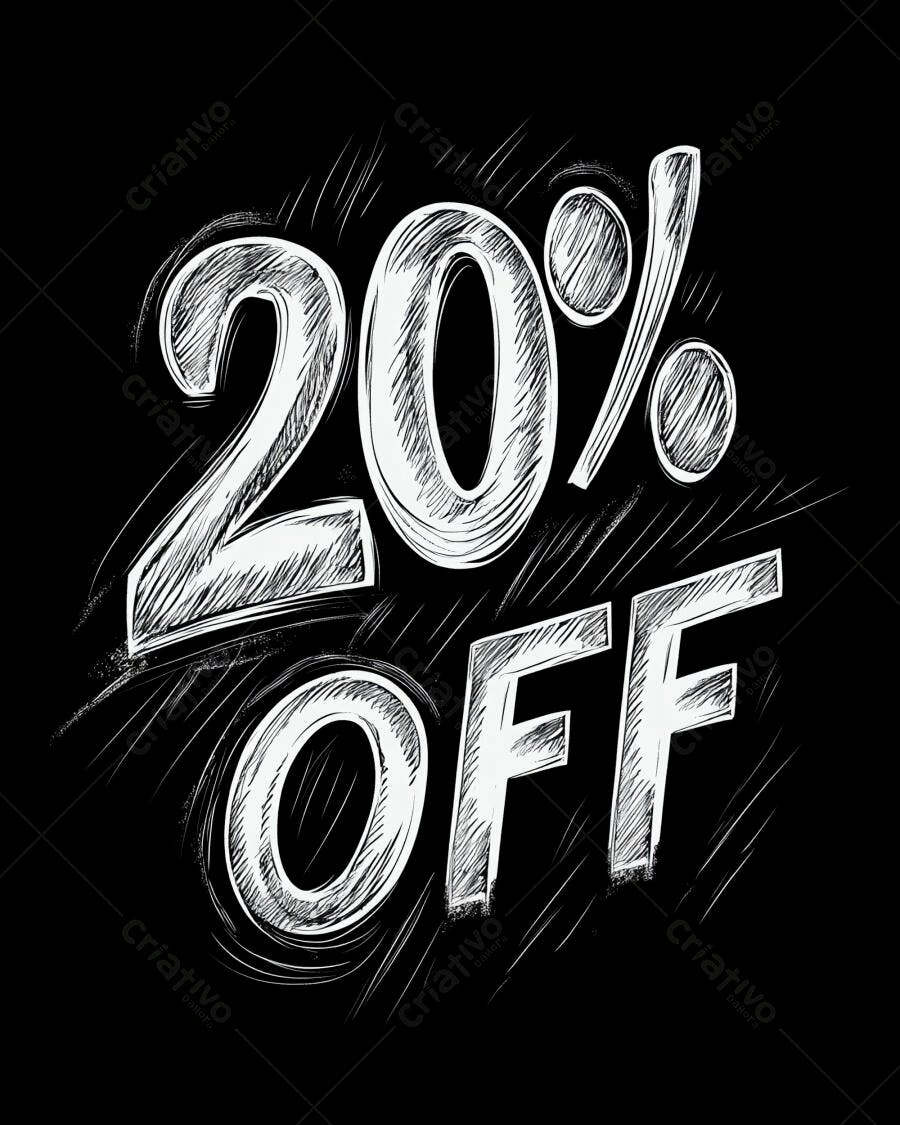 Desconto 20% OFF em estilo rascunhado para promoções