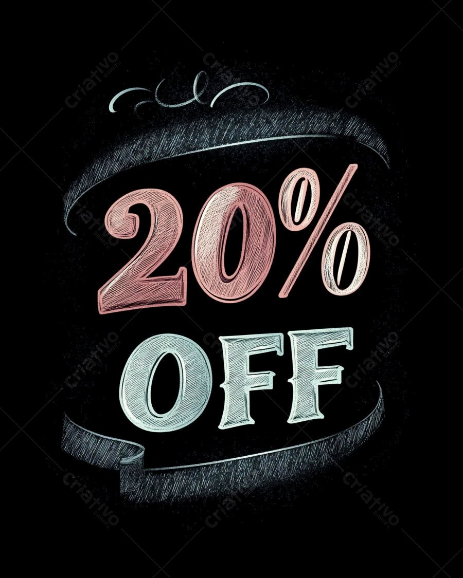 Promoção 20% OFF em lousa com efeito giz rosa e azul