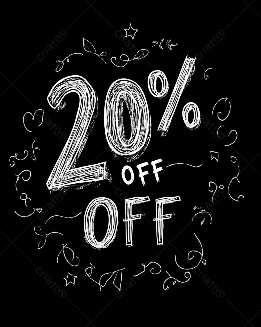Desconto de 20% OFF em estilo lousa e giz para promoções