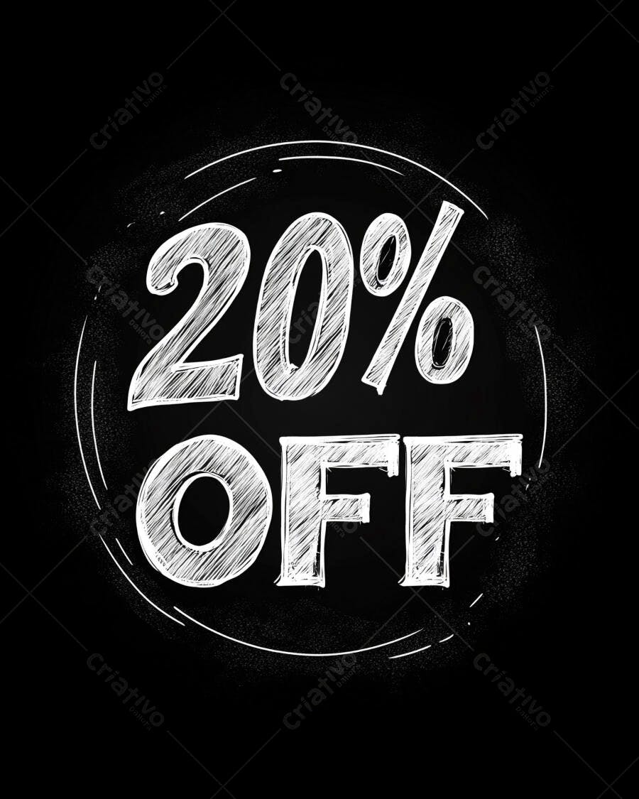 20% OFF em estilo giz branco para campanha de vendas e promoções
