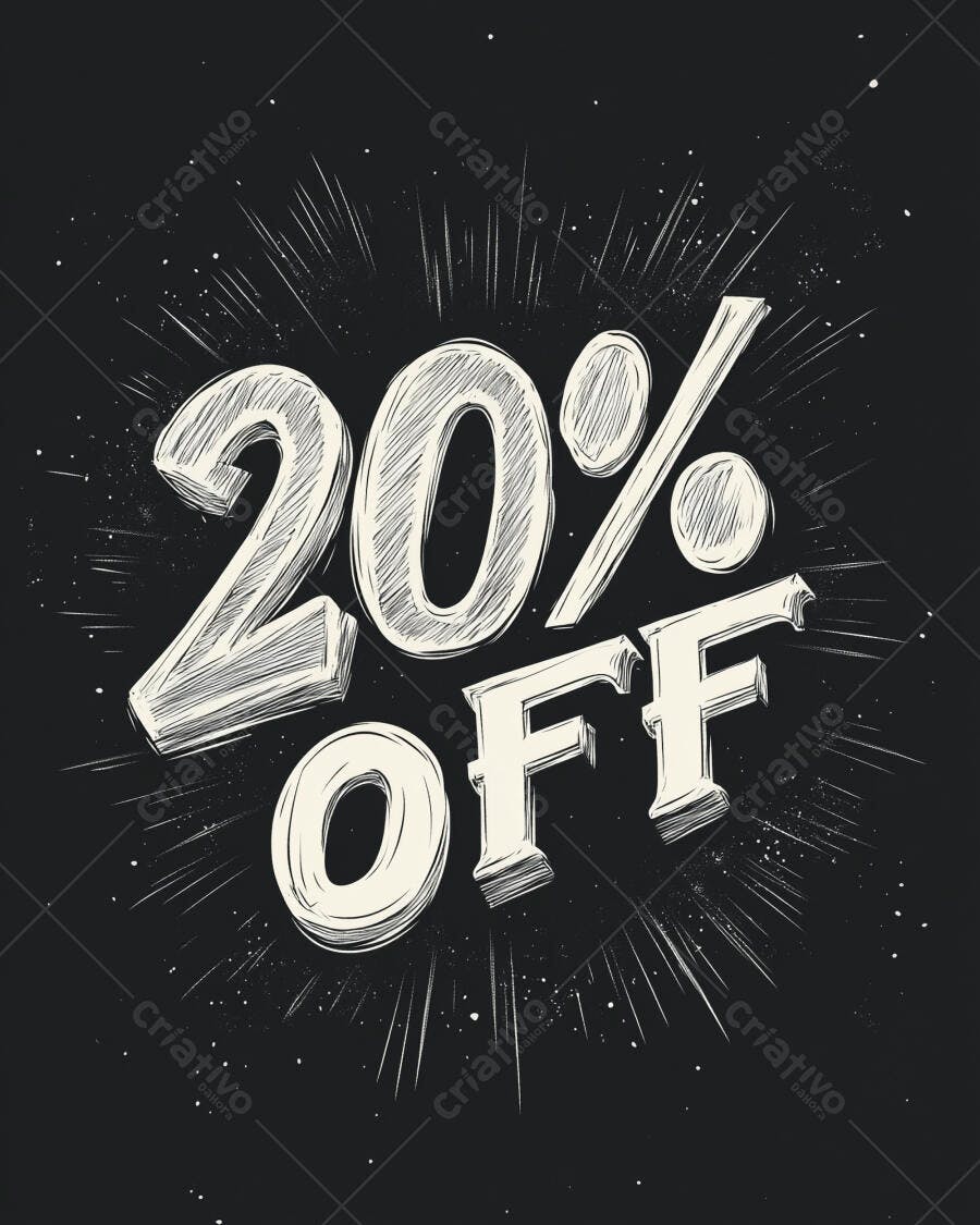 Desconto de 20 por cento oferta promocional estilo giz rabiscado