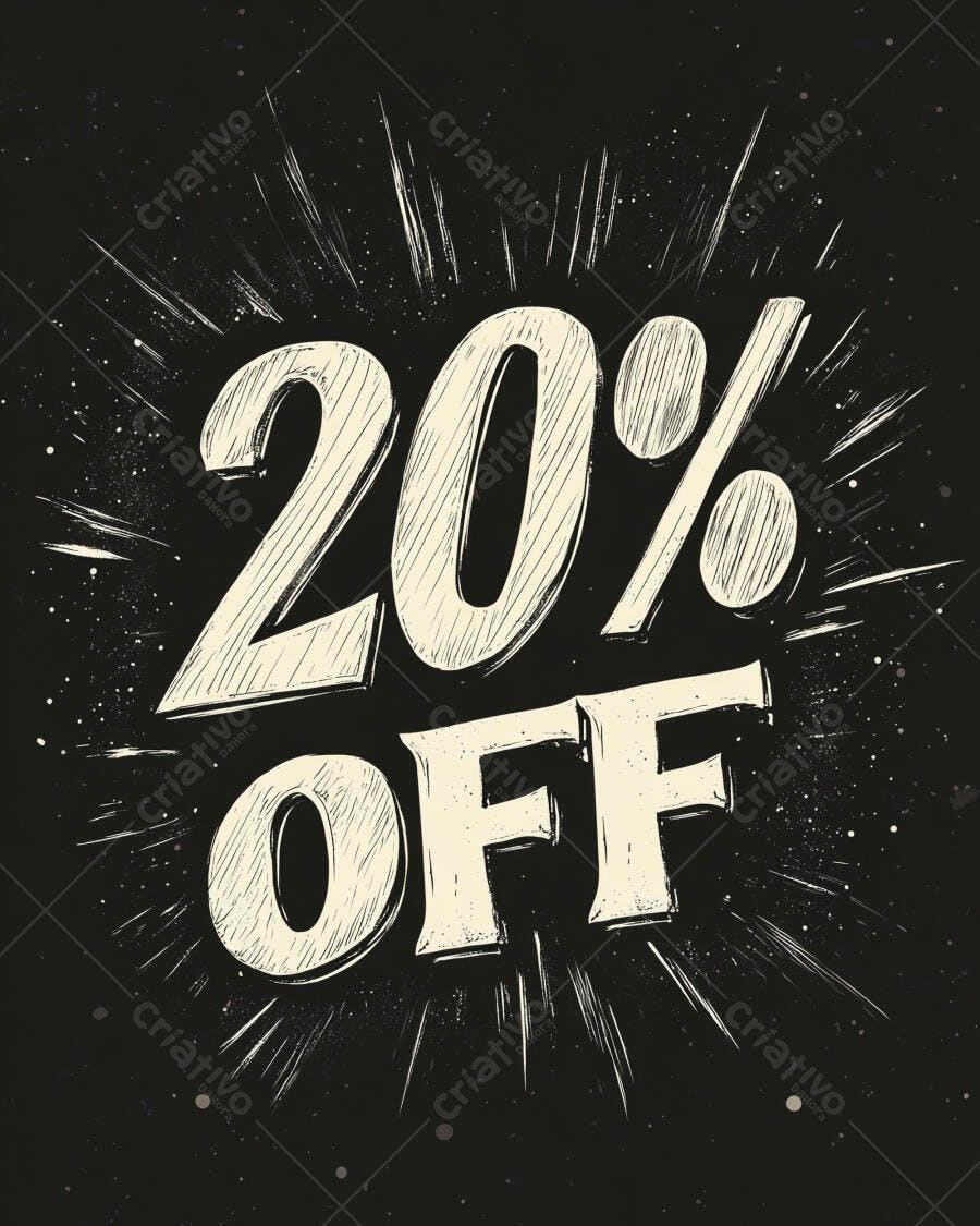 Oferta 20% OFF em estilo grunge com fundo escuro promocional