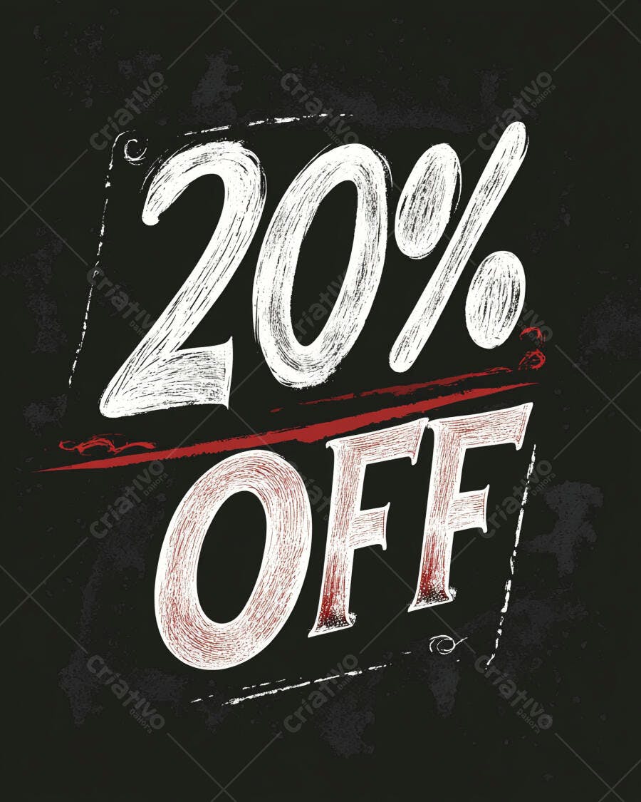 20% OFF oferta de desconto em tipografia de giz sobre lousa escura