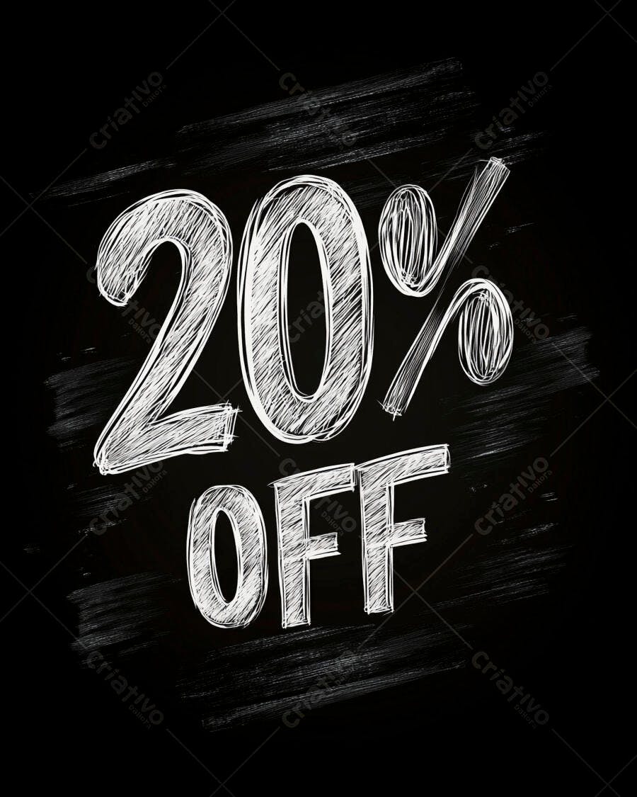 20% OFF em estilo giz de lousa com fundo preto