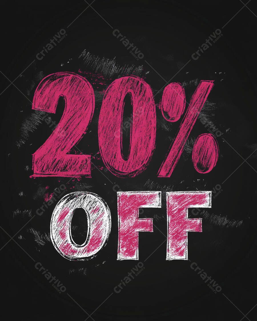 Desconto 20% OFF em rosa e branco estilo giz em lousa preta