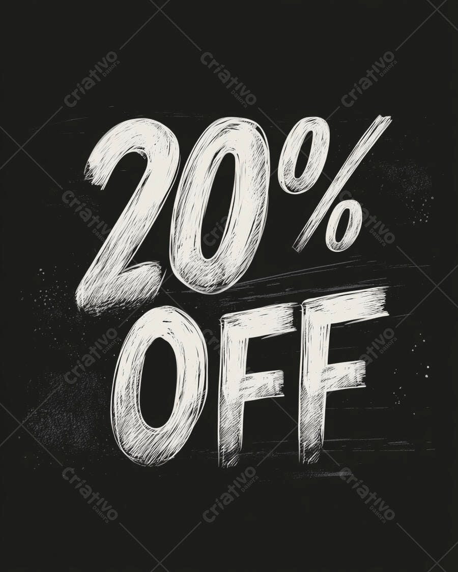 Oferta de 20 por cento OFF estilo giz em lousa preta textura