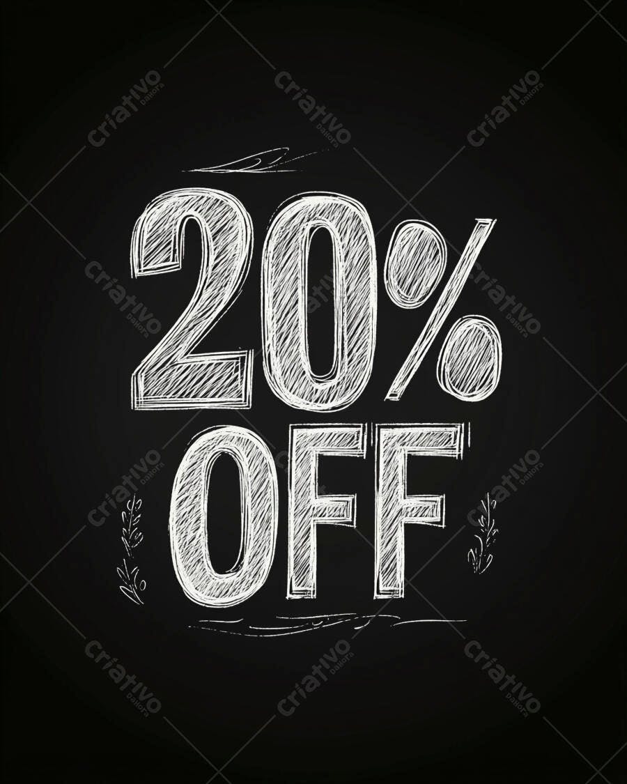 Anúncio de 20% de desconto em estilo giz no quadro negro