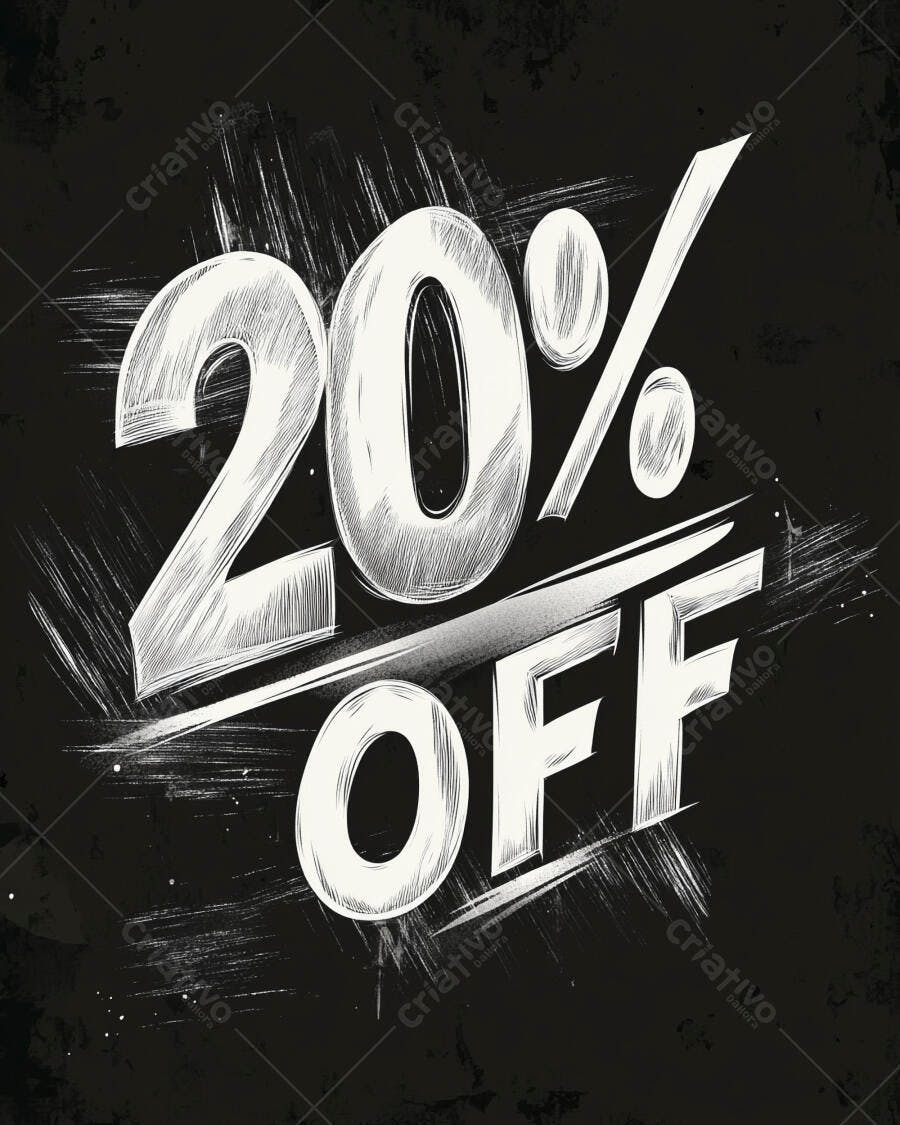 Desconto 20% OFF estilo giz em quadro negro grunge