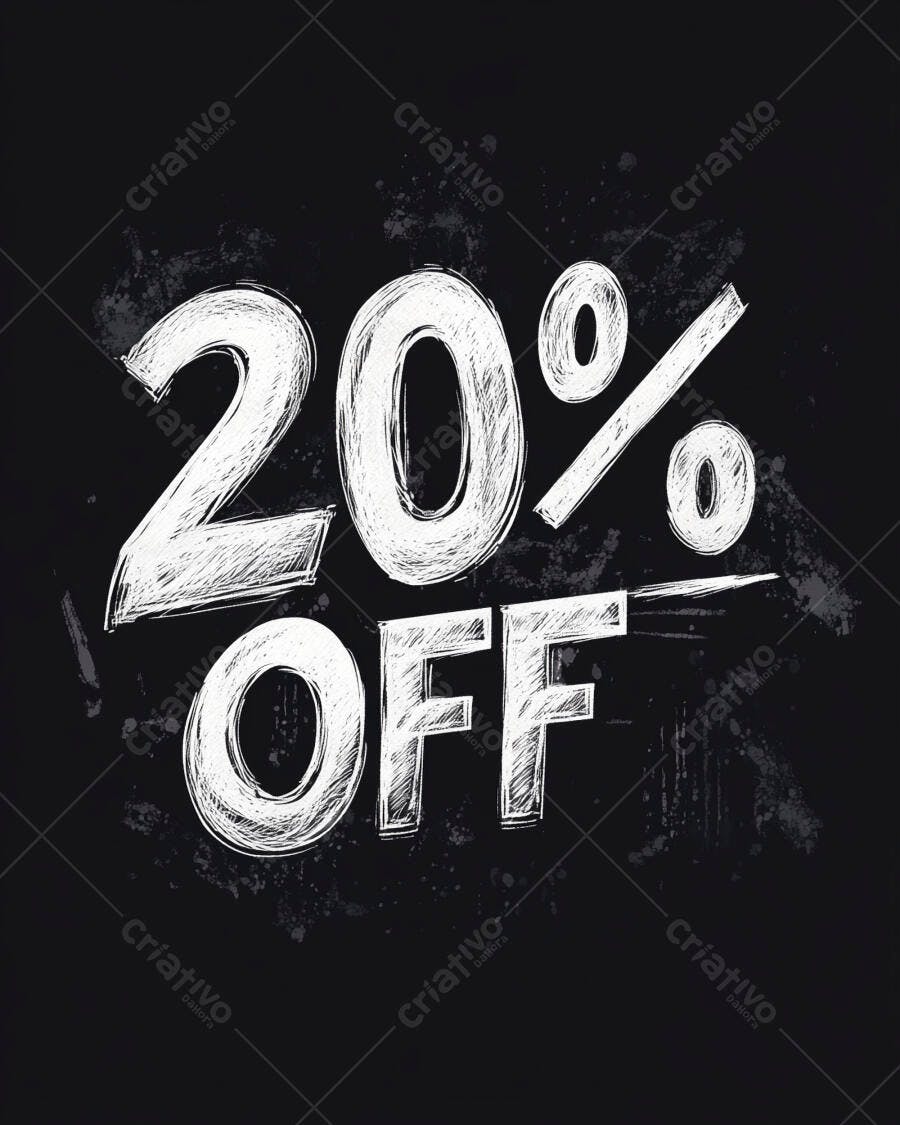 20% OFF com efeito giz em fundo de quadro negro promocional