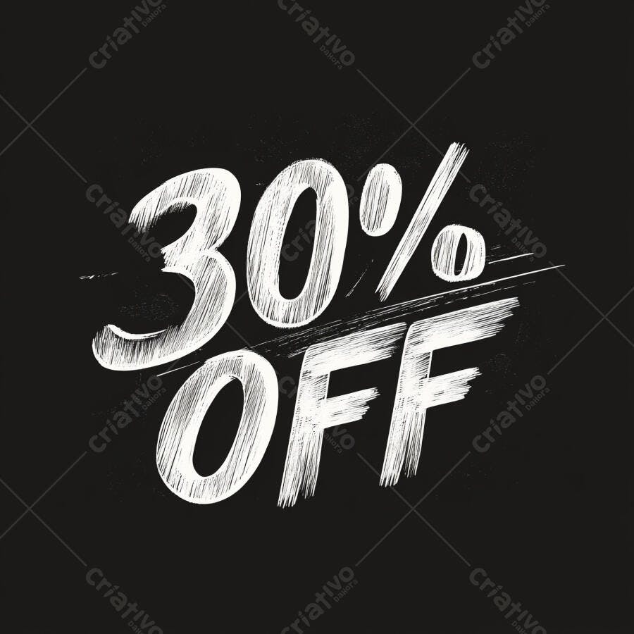 Desconto de 30% OFF em estilo giz no fundo preto para vendas