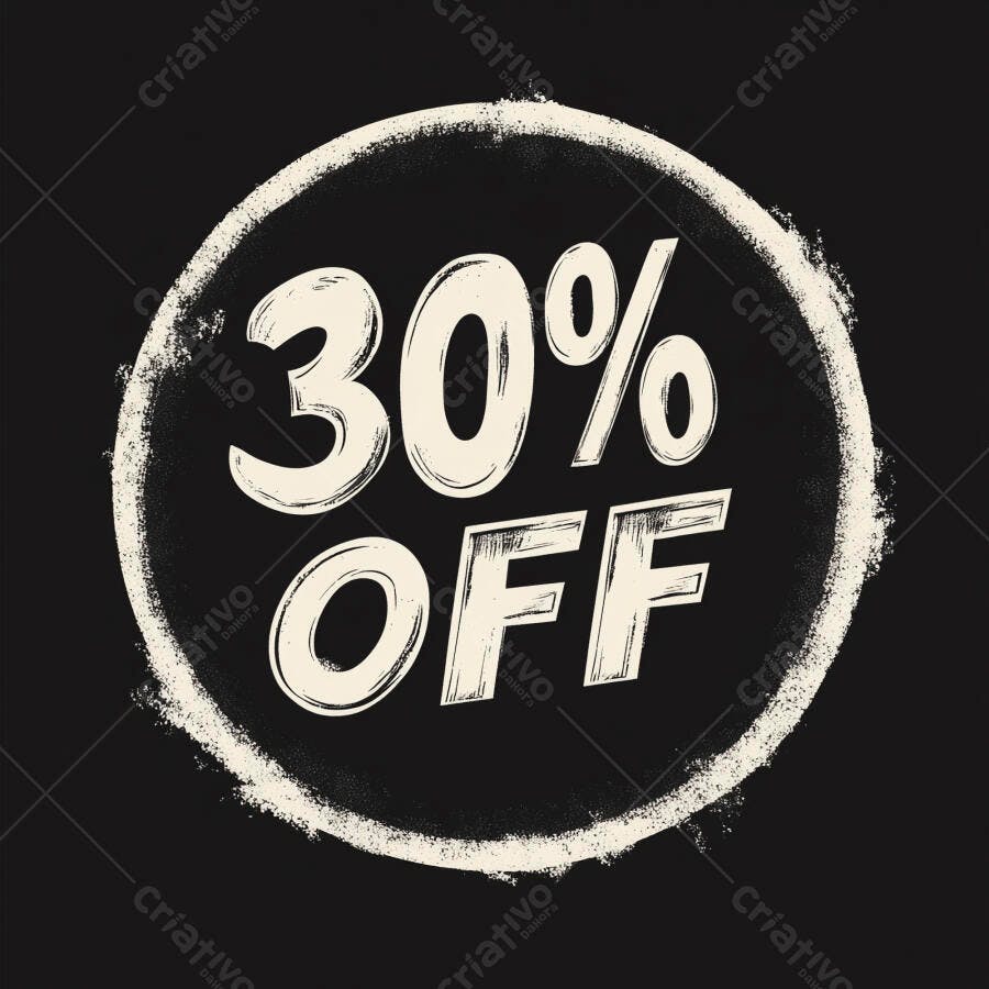 Desconto 30% OFF em círculo grunge branco e preto