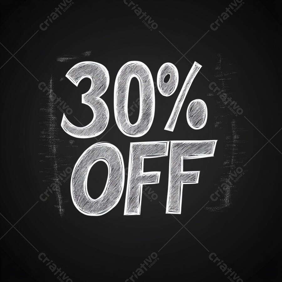 Desconto de 30% OFF em destaque em lousa preta com giz branco