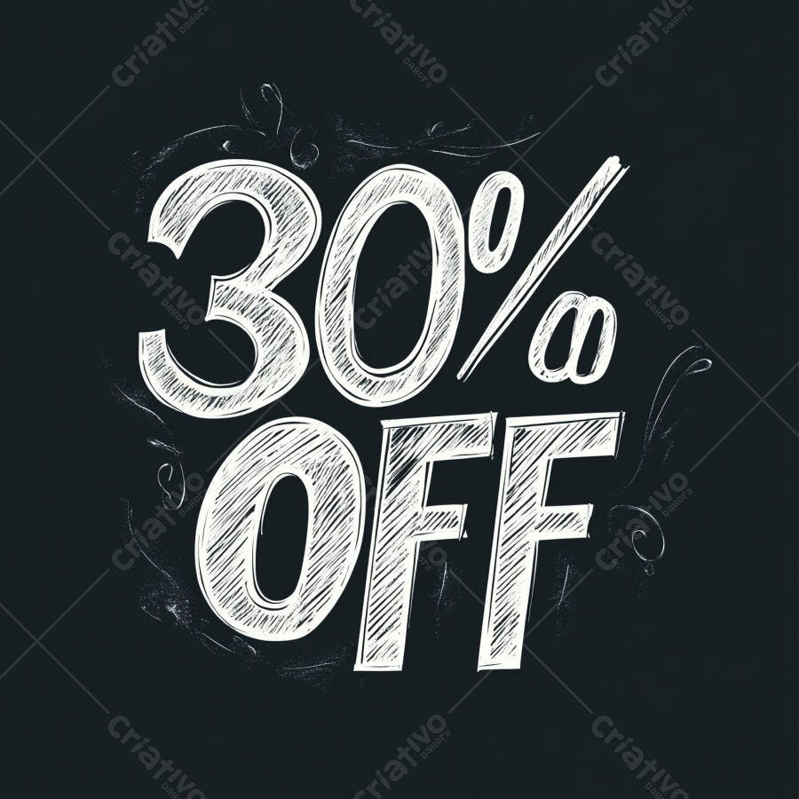 Desconto 30% OFF em estilo lousa para marketing e vendas