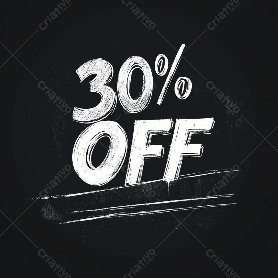 Desconto 30 por cento OFF escrito em giz sobre fundo preto promocional