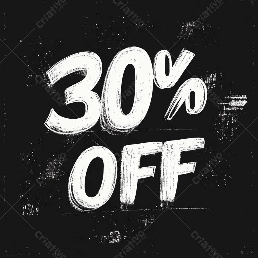 Texto 30 OFF promocional estilo grunge em fundo preto