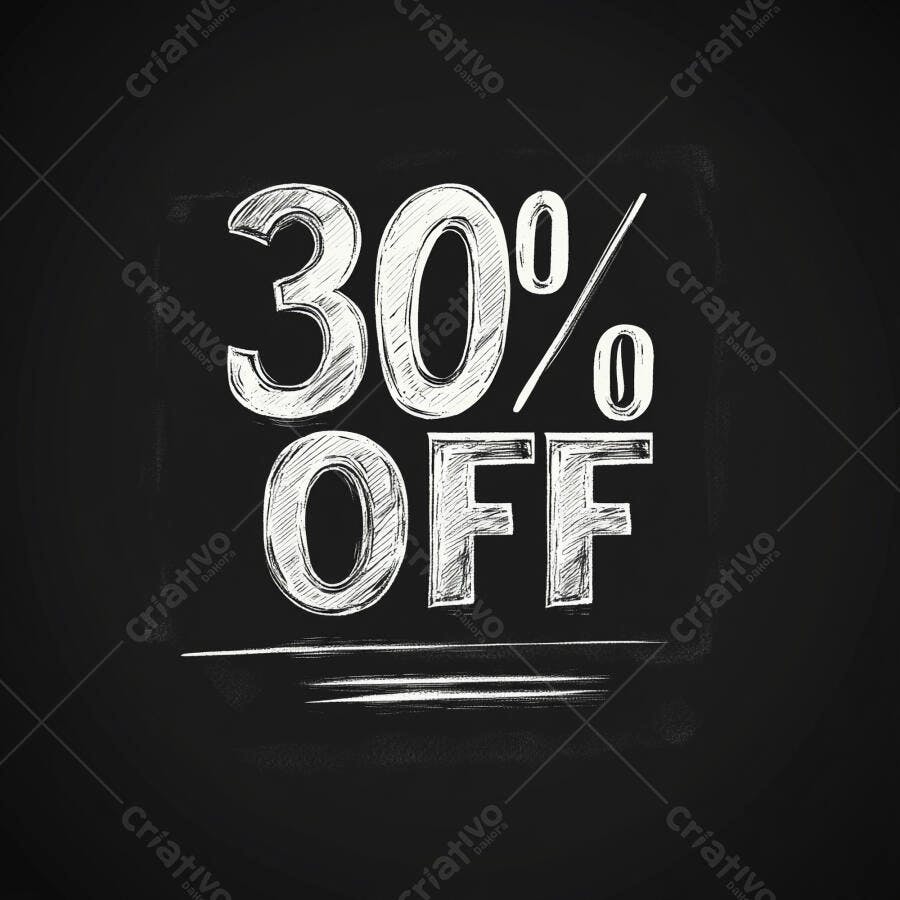 30% OFF em estilo giz de lousa fundo preto campanha promocional