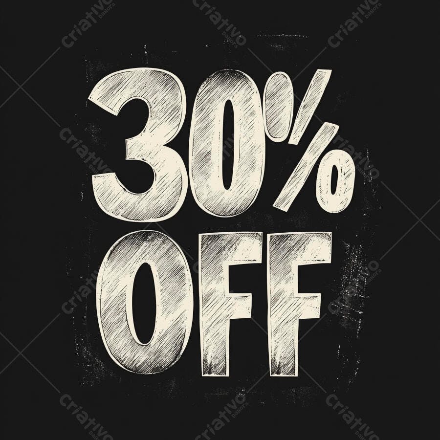 Desconto 30% OFF tipografia rústica em fundo escuro