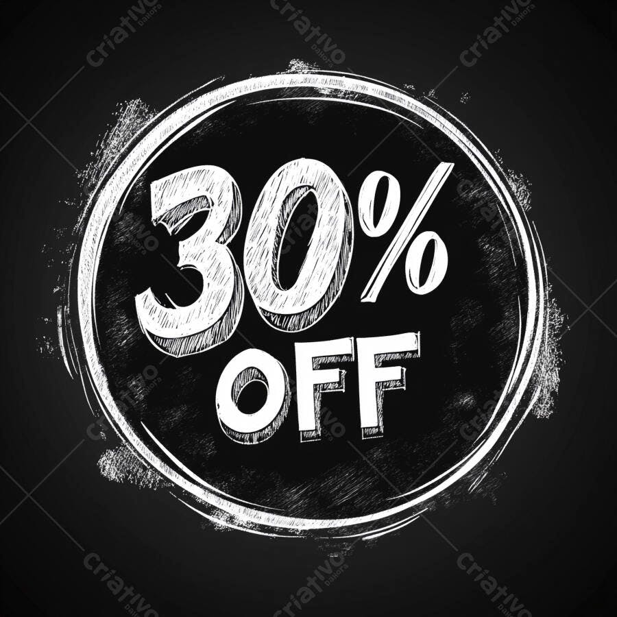 Oferta 30% OFF estilo lousa giz em fundo preto para promoções
