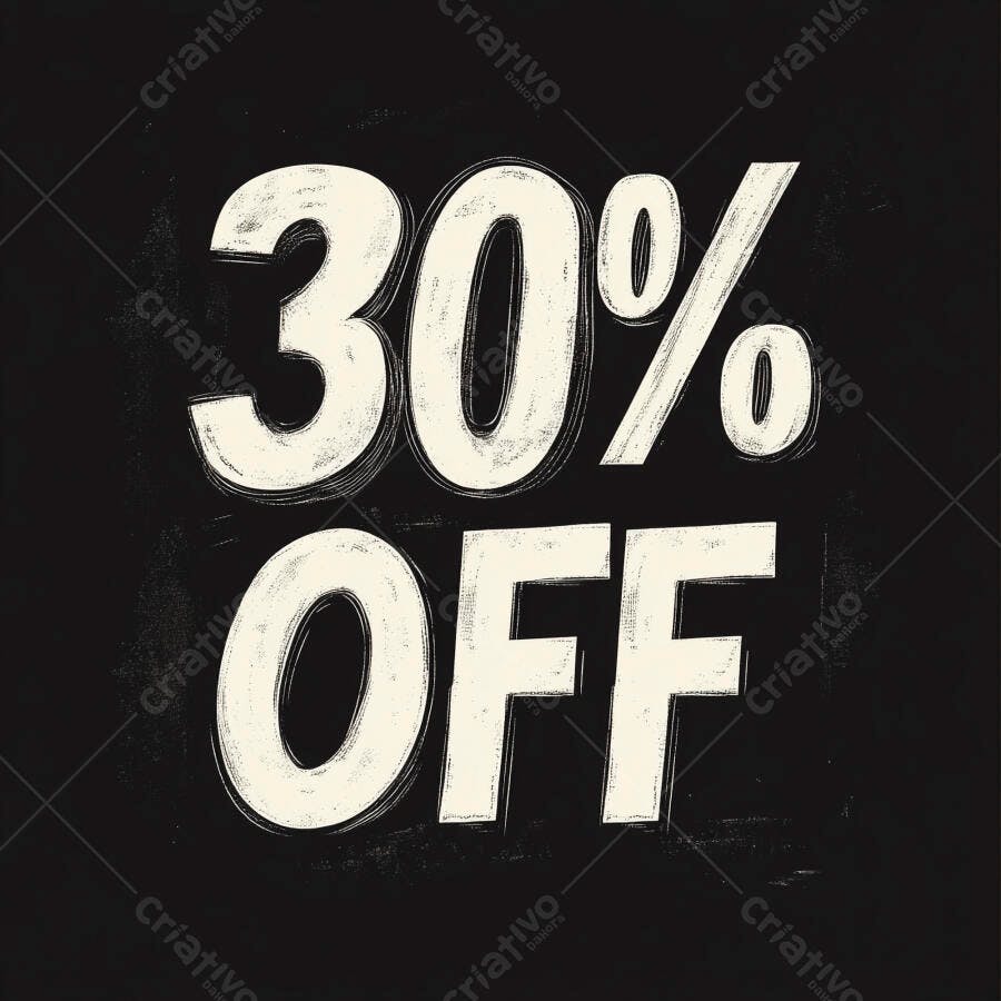 Desconto 30% OFF em fundo preto com efeito grunge e textura