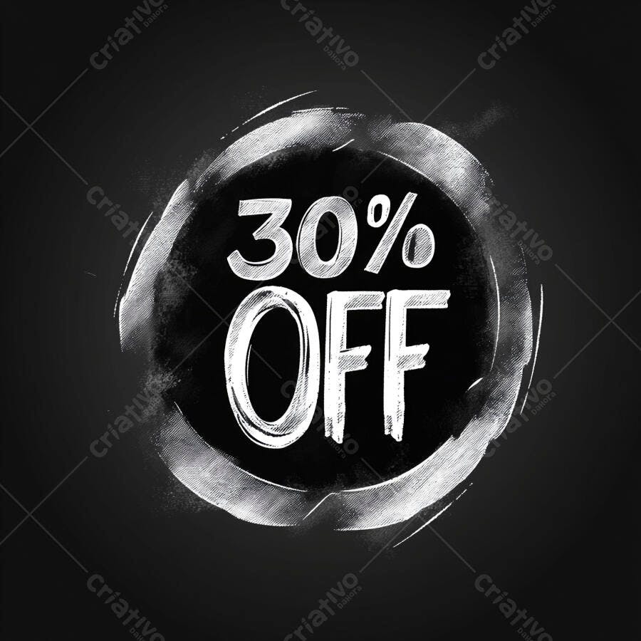 Desconto 30% OFF em círculo de giz ilustração fundo preto